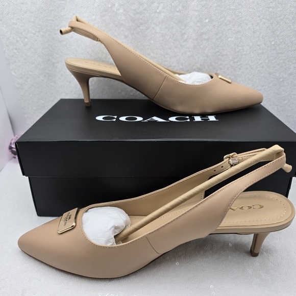 Coach Jillian Classic Closed-Toe Low Heel Slingback Neutral Beechwood Ladies 10 - Picture 1 of 11